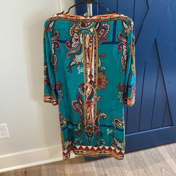 ECI Teal and Red Paisley 3/4 Sleeve Dress - Picture 4 of 4